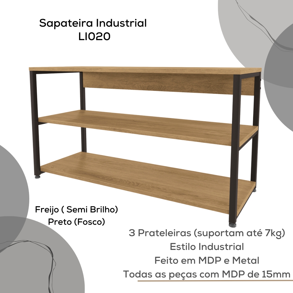 Sapateira Industrial 3 Prateleiras 88 cm LI020 Freijo Preto Fosco KPB
