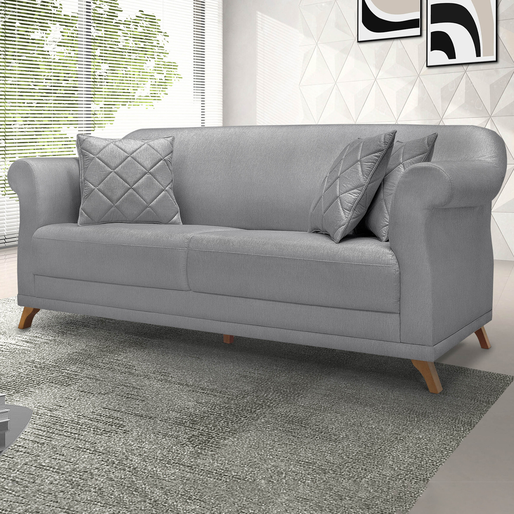 Sofa 2 Lugares Retro Polo 160cm Com Almofada Linho Cinza Ezz