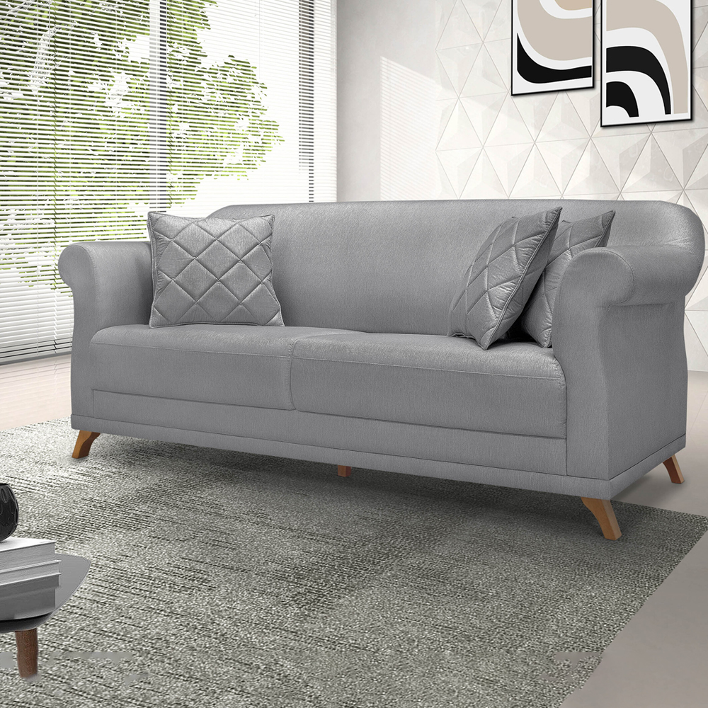 Sofa 2 Lugares Retro Polo 160cm Com Almofada Linho Cinza Ezz