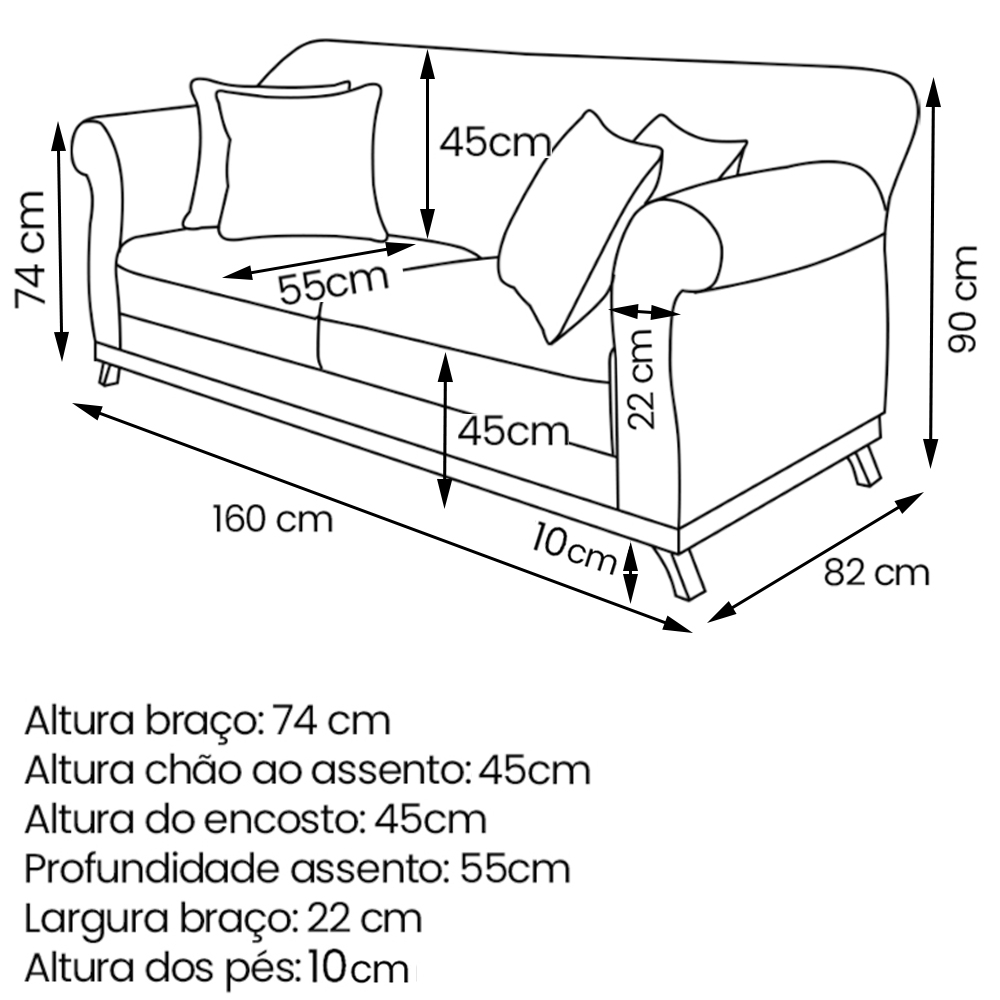 Sofa 2 Lugares Retro Polo 160cm Com Almofada Linho Dourado Ezz