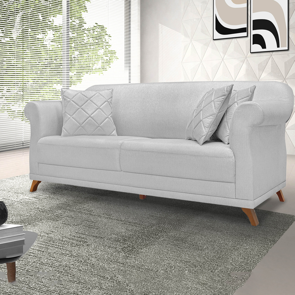 Sofa 2 Lugares Retro Polo 160cm Com Almofada Linho Grigio Ezz