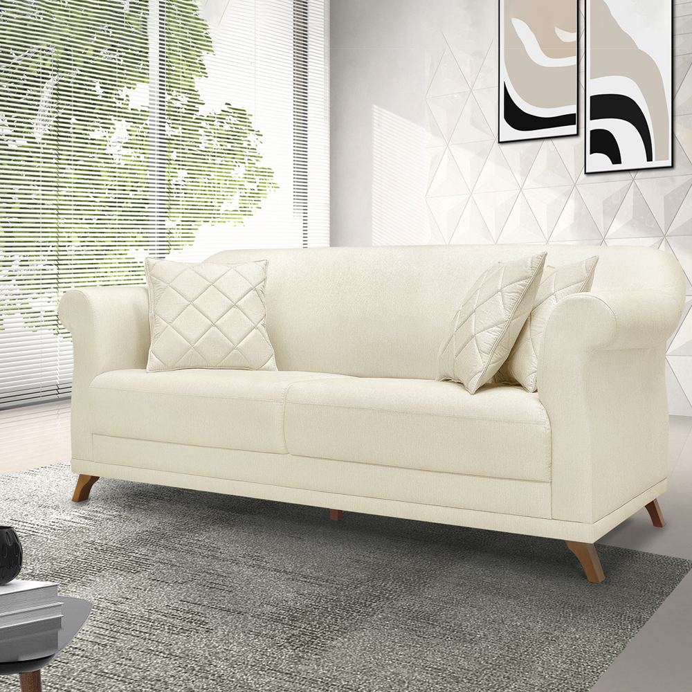 Sofa 2 Lugares Retro Polo 160cm Com Almofada Linho Natural Ezz