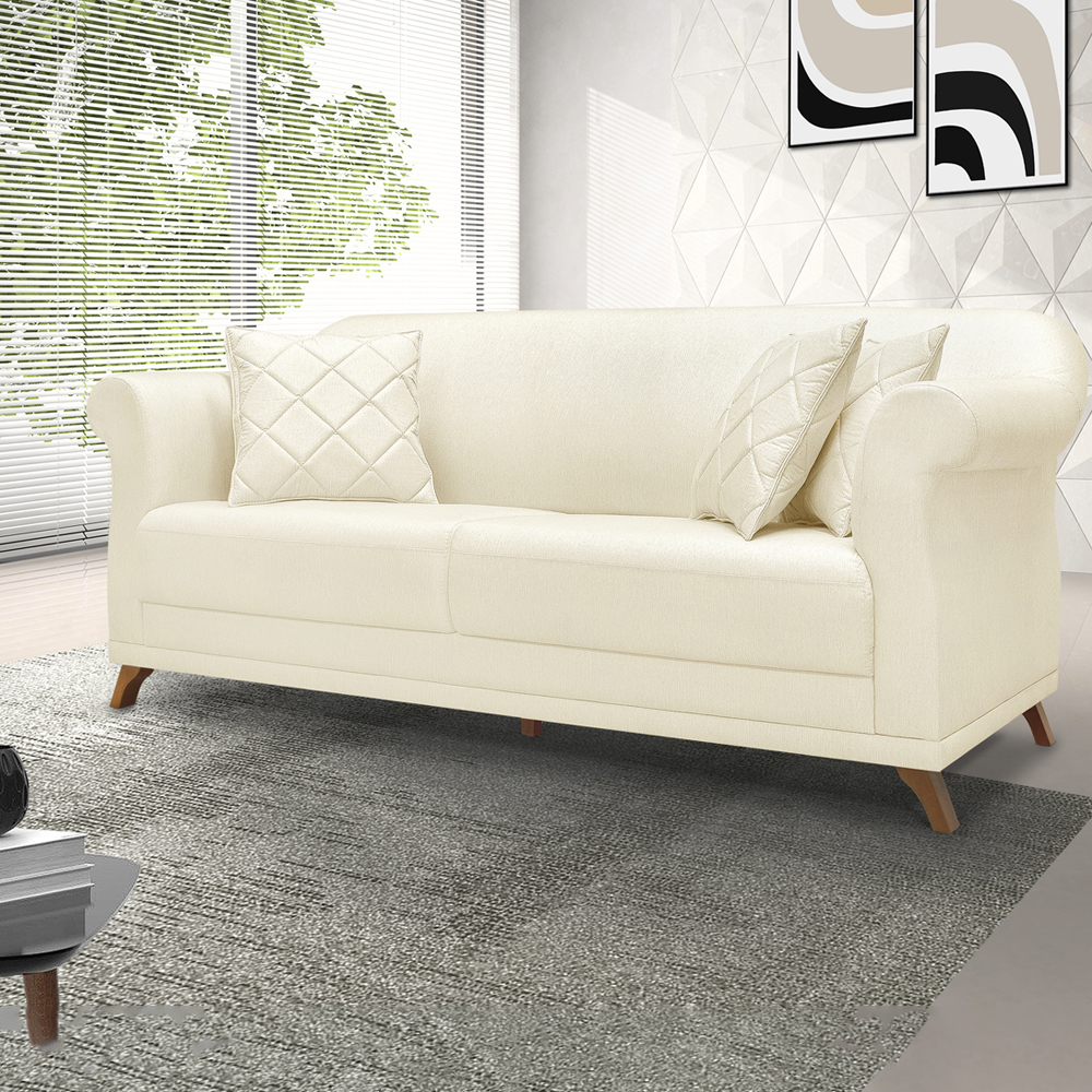 Sofa 2 Lugares Retro Polo 160cm Com Almofada Linho Perola Ezz