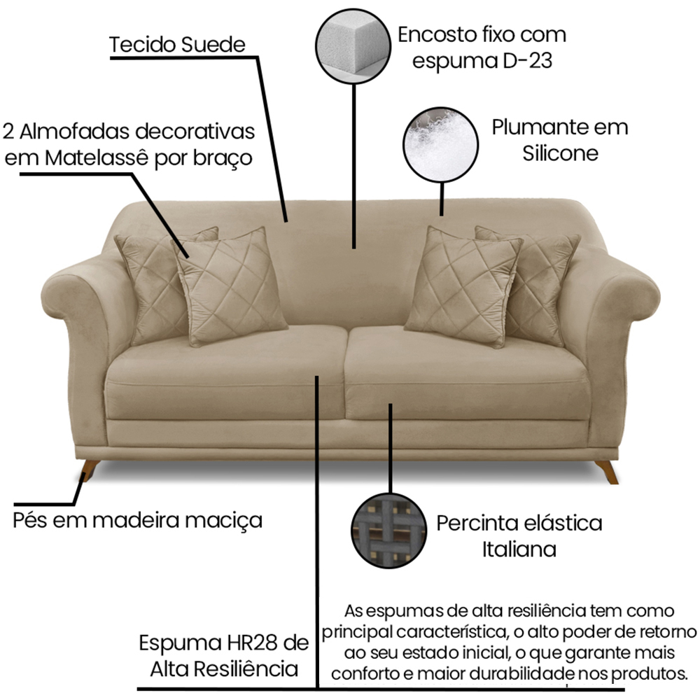 Sofa 2 Lugares Retro Polo 160cm Com Almofada Suede 1101 Ezz