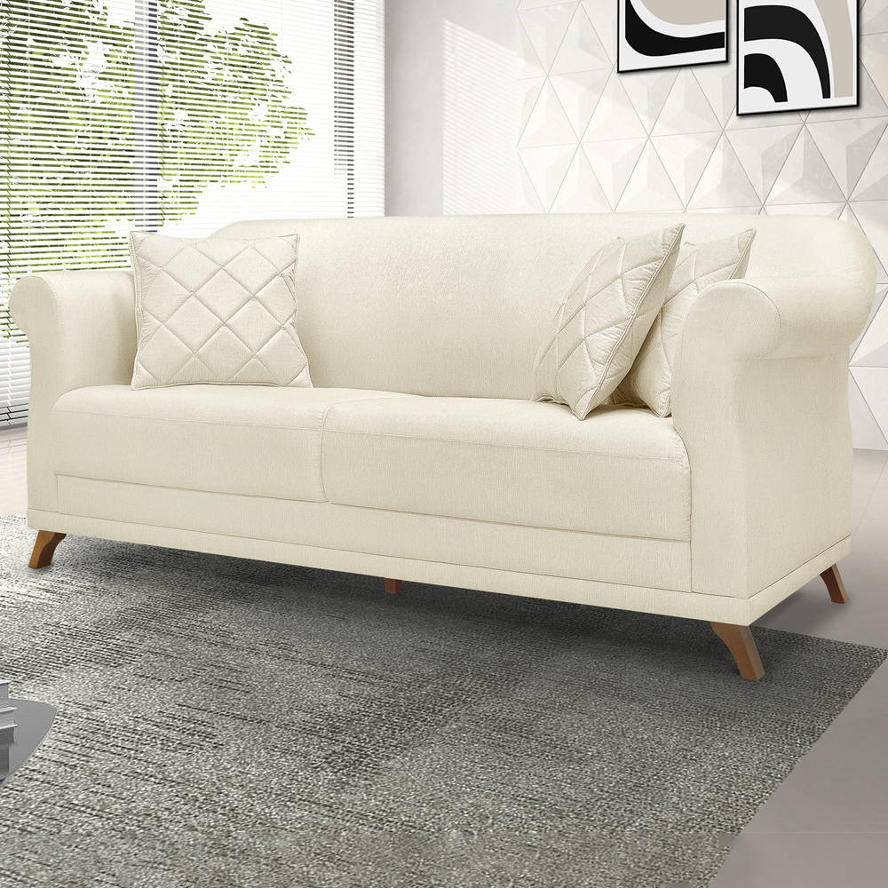 Sofa 2 Lugares Retro Polo 180cm Com Almofada Linho Natural Ezz