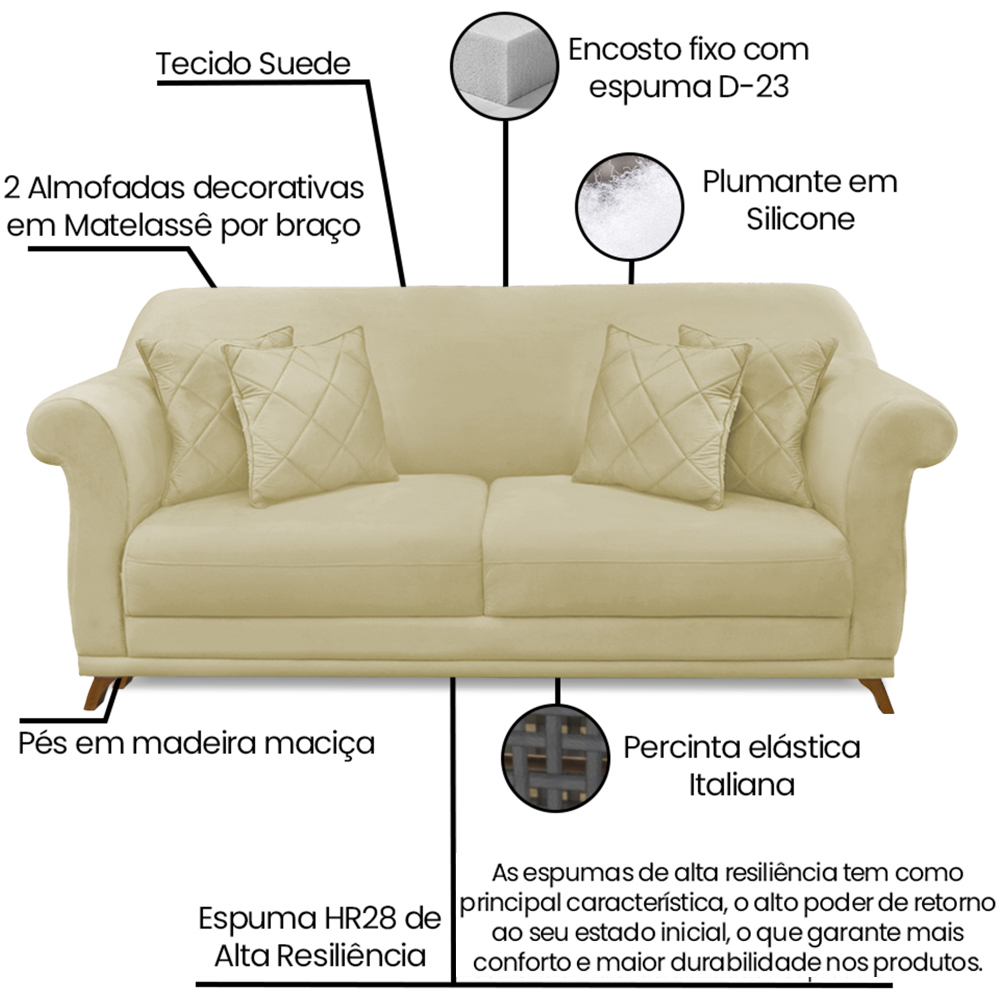 Sofa 2 Lugares Retro Polo 180cm Com Almofada Suede 1100 Ezz