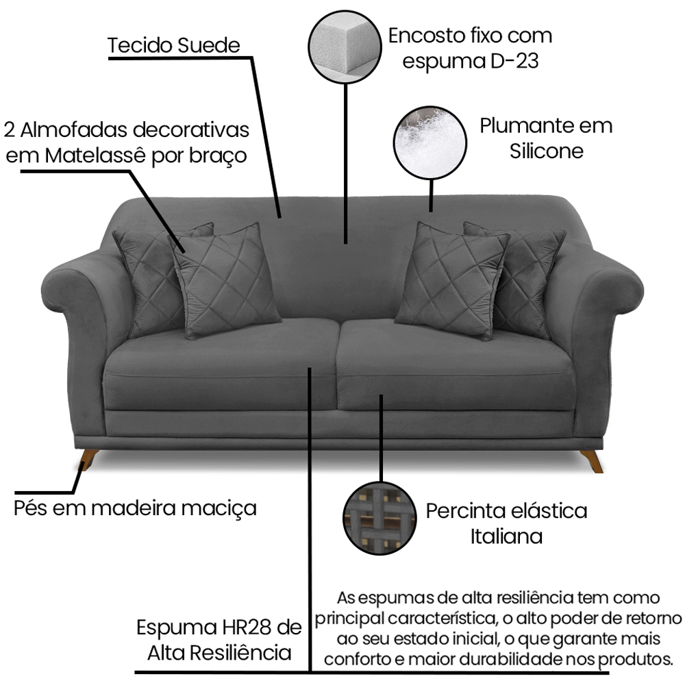 Sofa 2 Lugares Retro Polo 180cm Com Almofada Suede 1104 Ezz