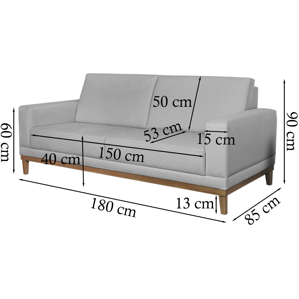 Sofa 3 Lugares 180 cm Crons Linho Cinza Vazzano