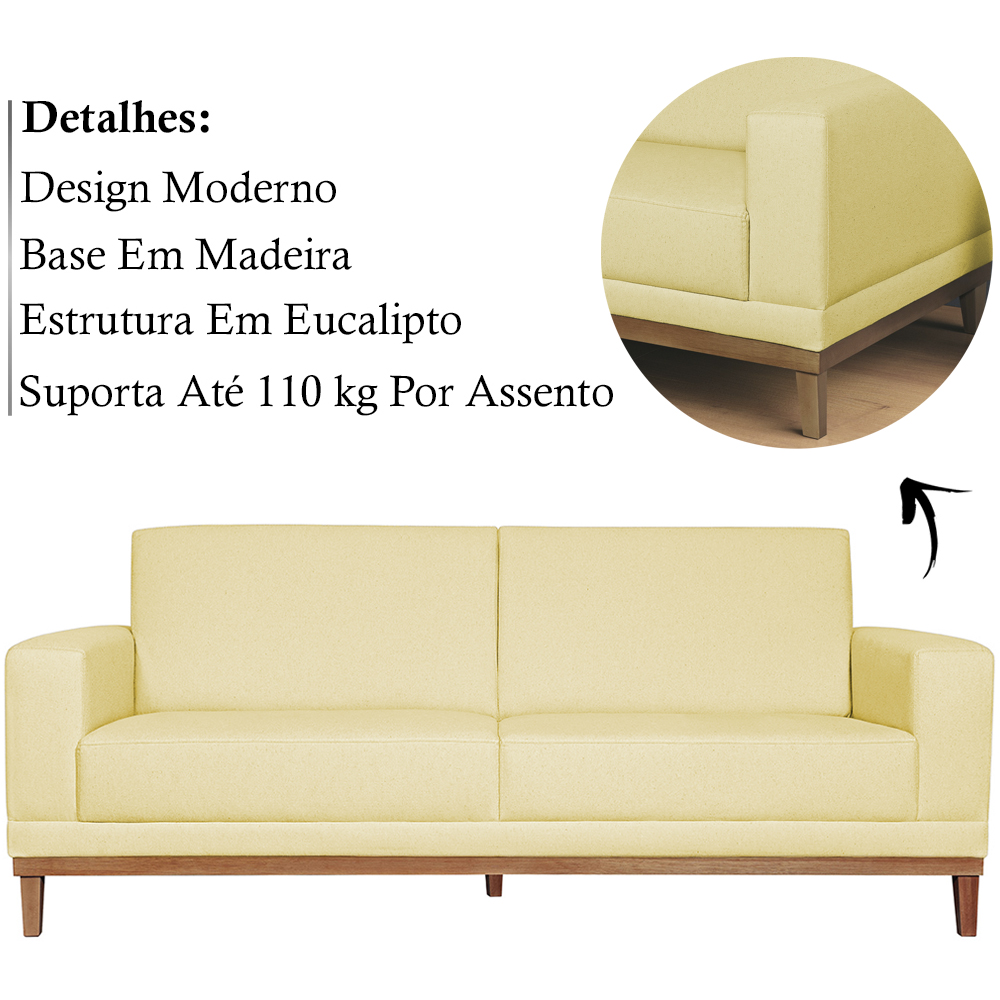 Sofa 3 Lugares 180 cm Crons Suede Bege Vazzano