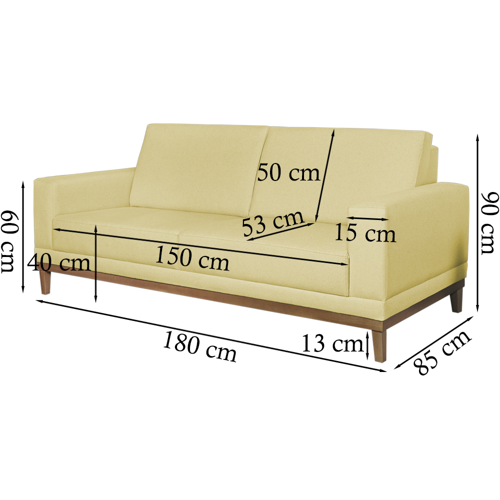Sofa 3 Lugares 180 cm Crons Suede Bege Vazzano