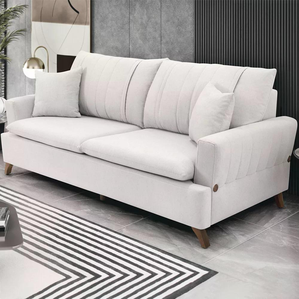 Sofa 3 Lugares 180 cm Eron Linho Bege Vazzano