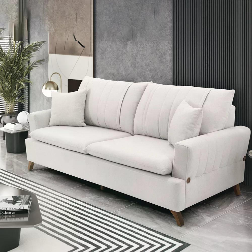Sofa 3 Lugares 180 cm Eron Linho Bege Vazzano