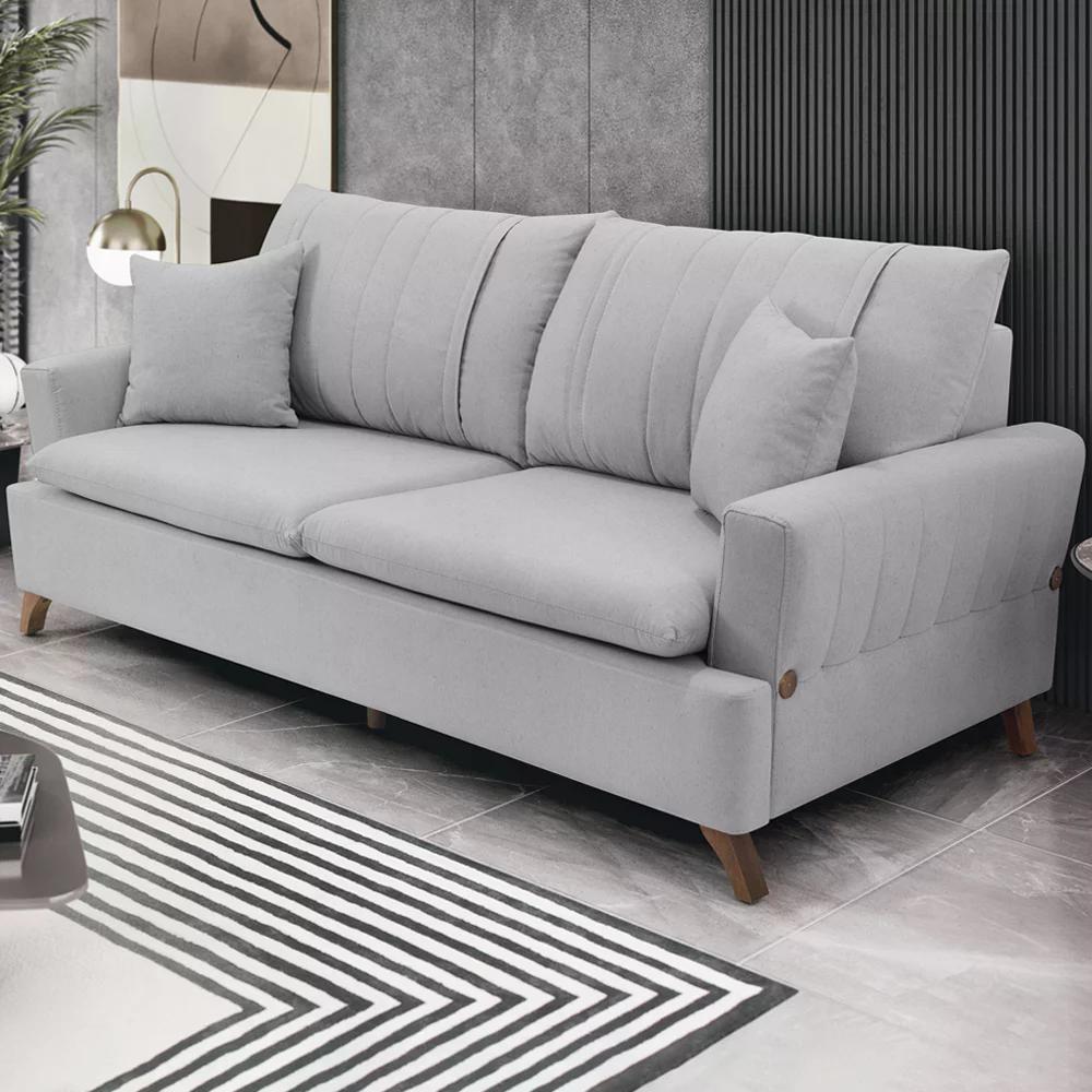 Sofa 3 Lugares 180 cm Eron Linho Cinza Vazzano