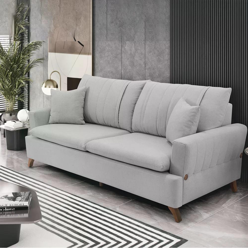 Sofa 3 Lugares 180 cm Eron Linho Cinza Vazzano