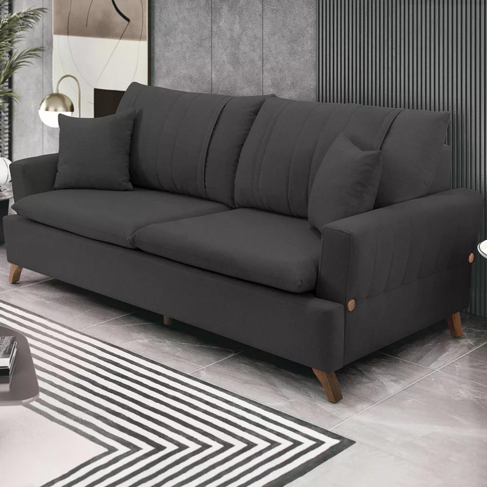 Sofa 3 Lugares 180 cm Eron Linho Grafite Vazzano