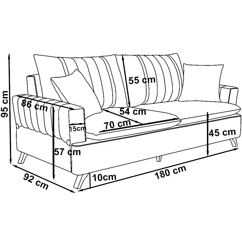 Sofa 3 Lugares 180 cm Eron Linho Grafite Vazzano