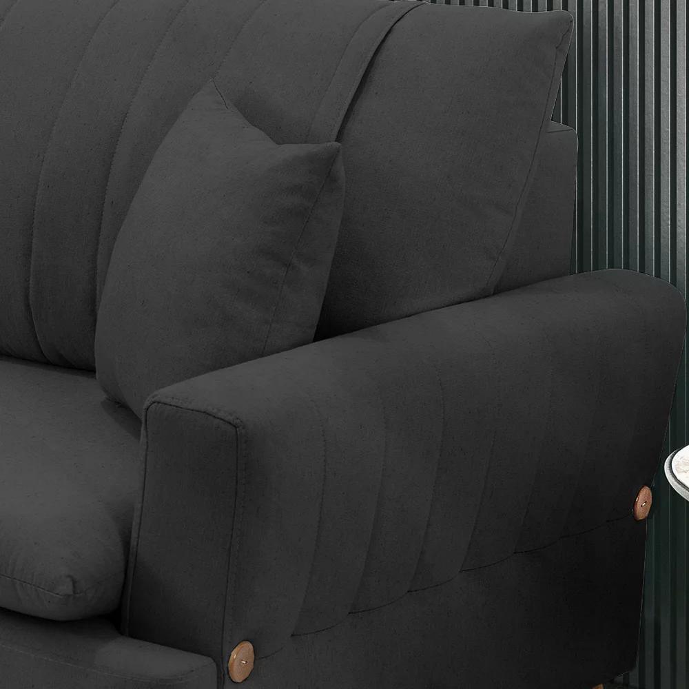 Sofa 3 Lugares 180 cm Eron Linho Grafite Vazzano