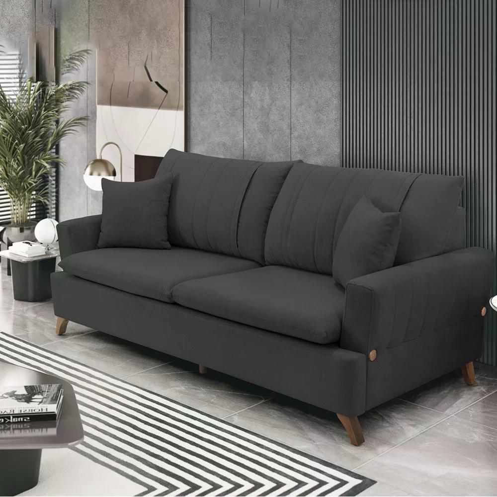 Sofa 3 Lugares 180 cm Eron Linho Grafite Vazzano