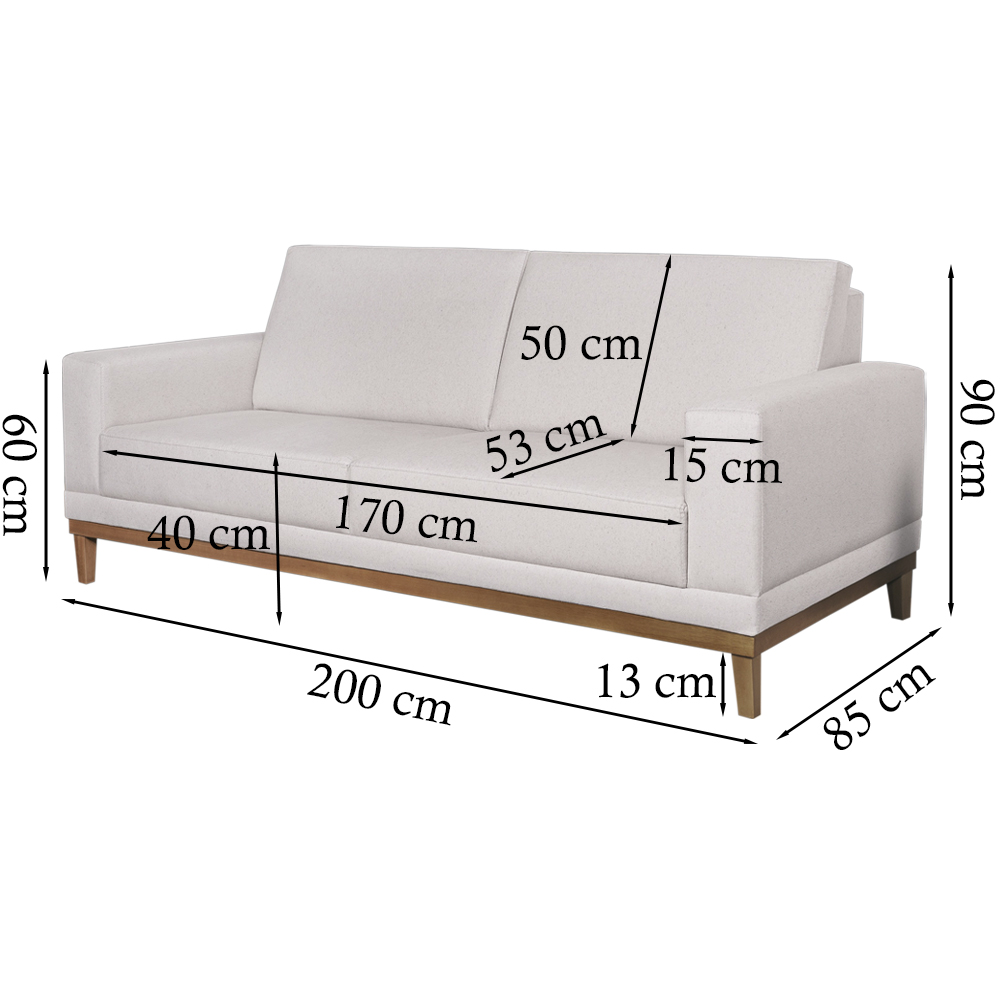 Sofa 3 Lugares 200 cm Crons Linho Bege Vazzano