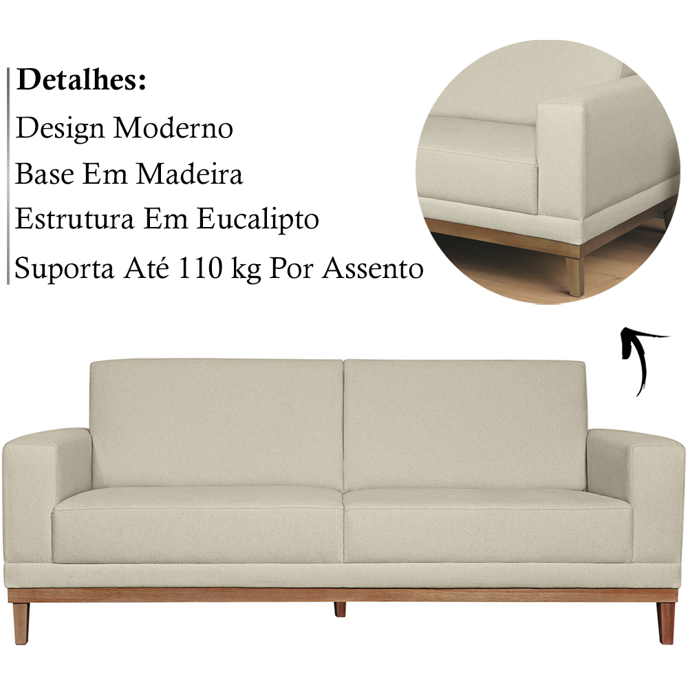 Sofa 3 Lugares 200 cm Crons Linho Cru Vazzano