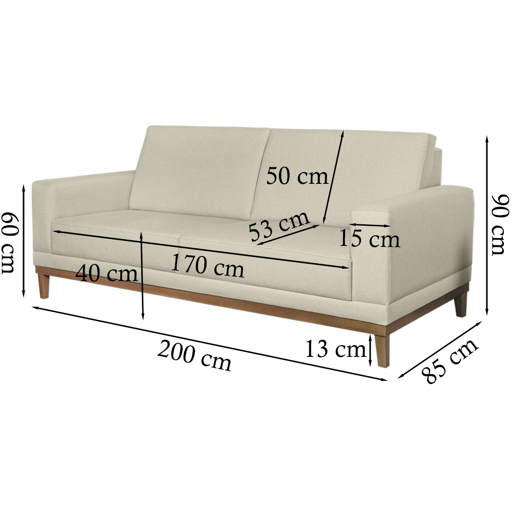 Sofa 3 Lugares 200 cm Crons Linho Cru Vazzano