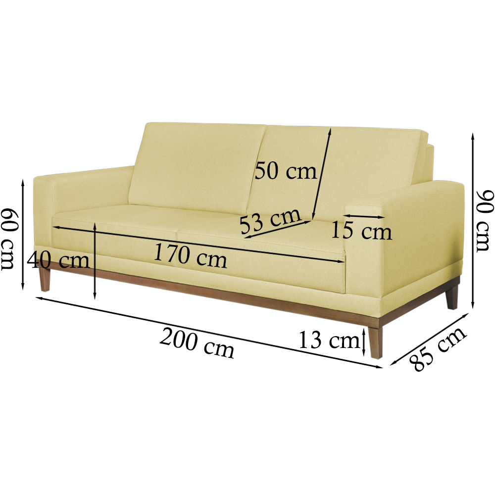 Sofa 3 Lugares 200 cm Crons Suede Bege Vazzano