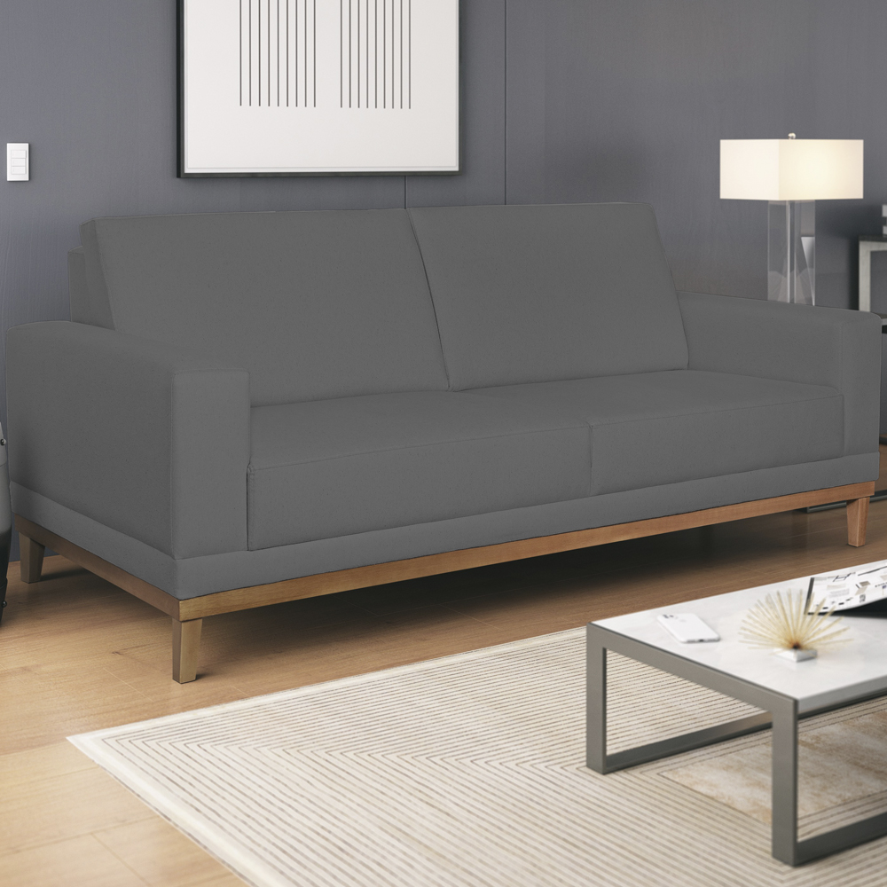 Sofa 3 Lugares 200 cm Crons Suede Cinza Vazzano