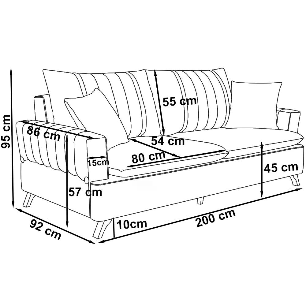 Sofa 3 Lugares 200 cm Eron Linho Grafite Vazzano