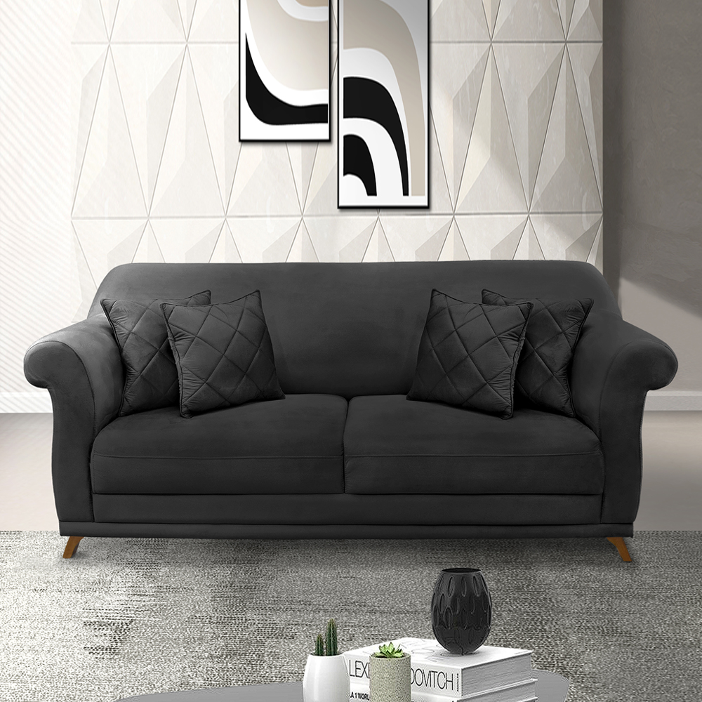 Sofa 3 Lugares Retro Polo 200cm Com Almofada Veludo 2237 Ezz