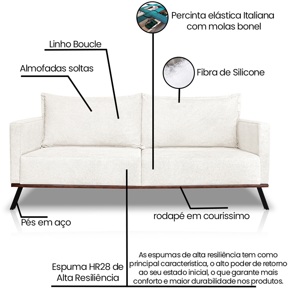 Sofa Aya 2 Lugares Para Sala De Estar 180cm Boucle 3300 Ezz