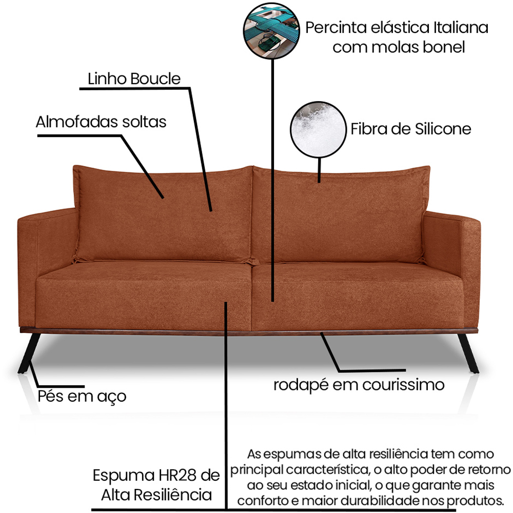 Sofa Aya 2 Lugares Para Sala De Estar 180cm Boucle 3303 Ezz