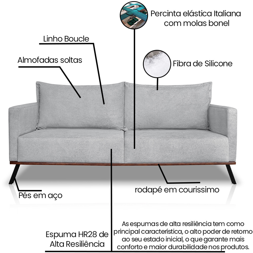 Sofa Aya 3 Lugares Para Sala De Estar 220cm Boucle 3302 Ezz