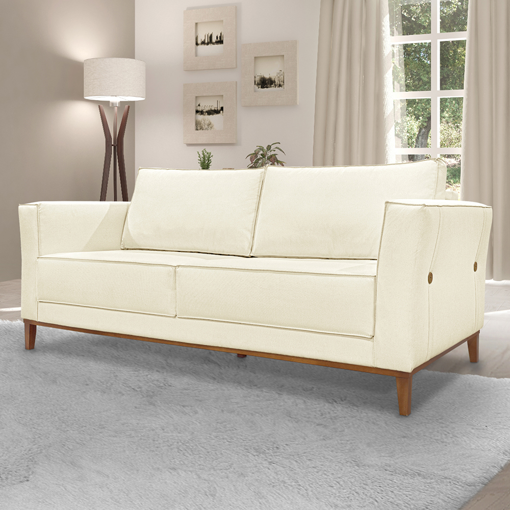 Sofa Balli 2 Lugares 190cm Pes Madeira Linho 222 Perola Ezz
