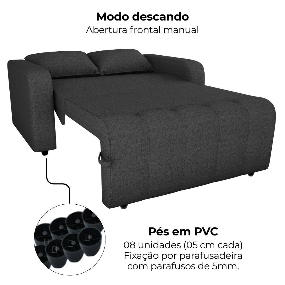 Sofa Cama 2 Lugares 138 cm Amora Linho Vancouver Chumbo Milani Store