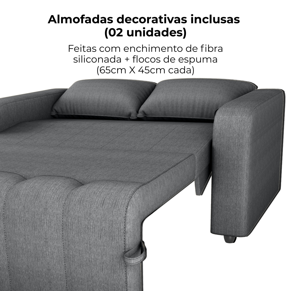 Sofa Cama 2 Lugares 138 cm Amora Linho Vancouver Cinza Milani Store