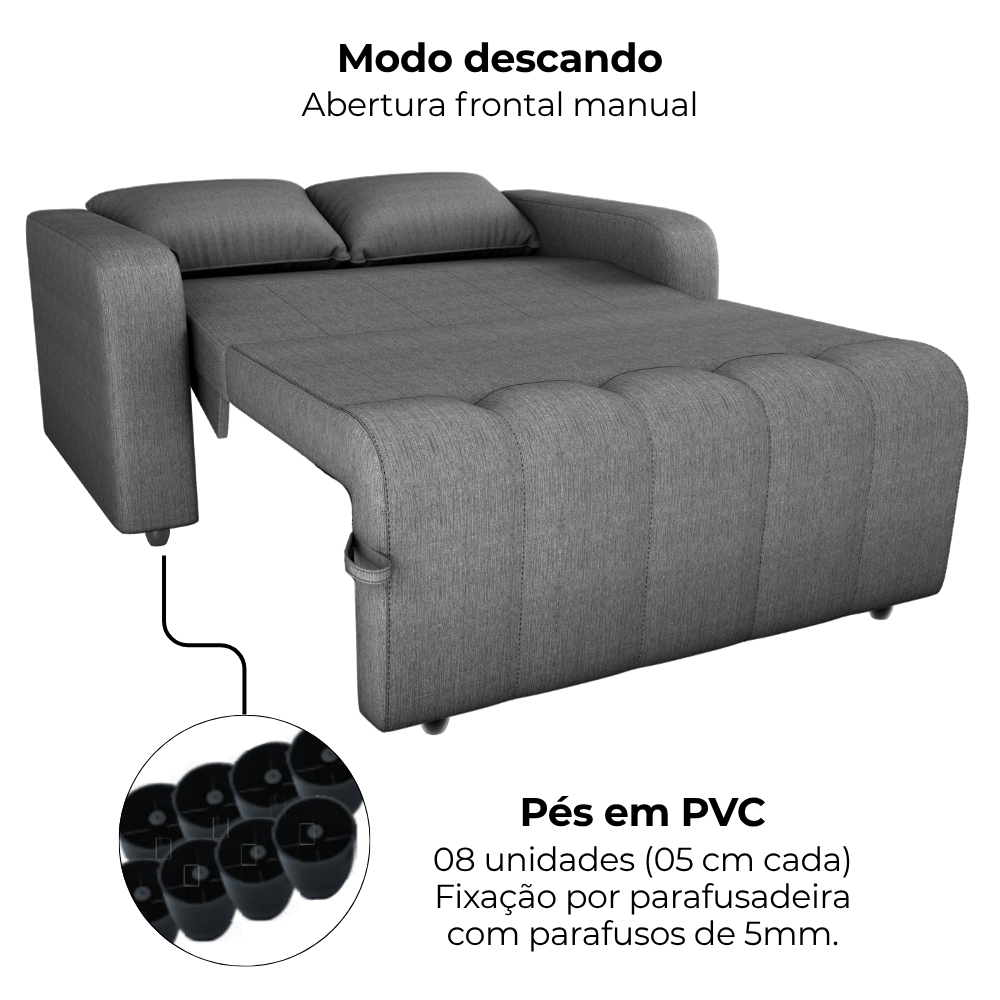 Sofa Cama 2 Lugares 138 cm Amora Linho Vancouver Cinza Milani Store