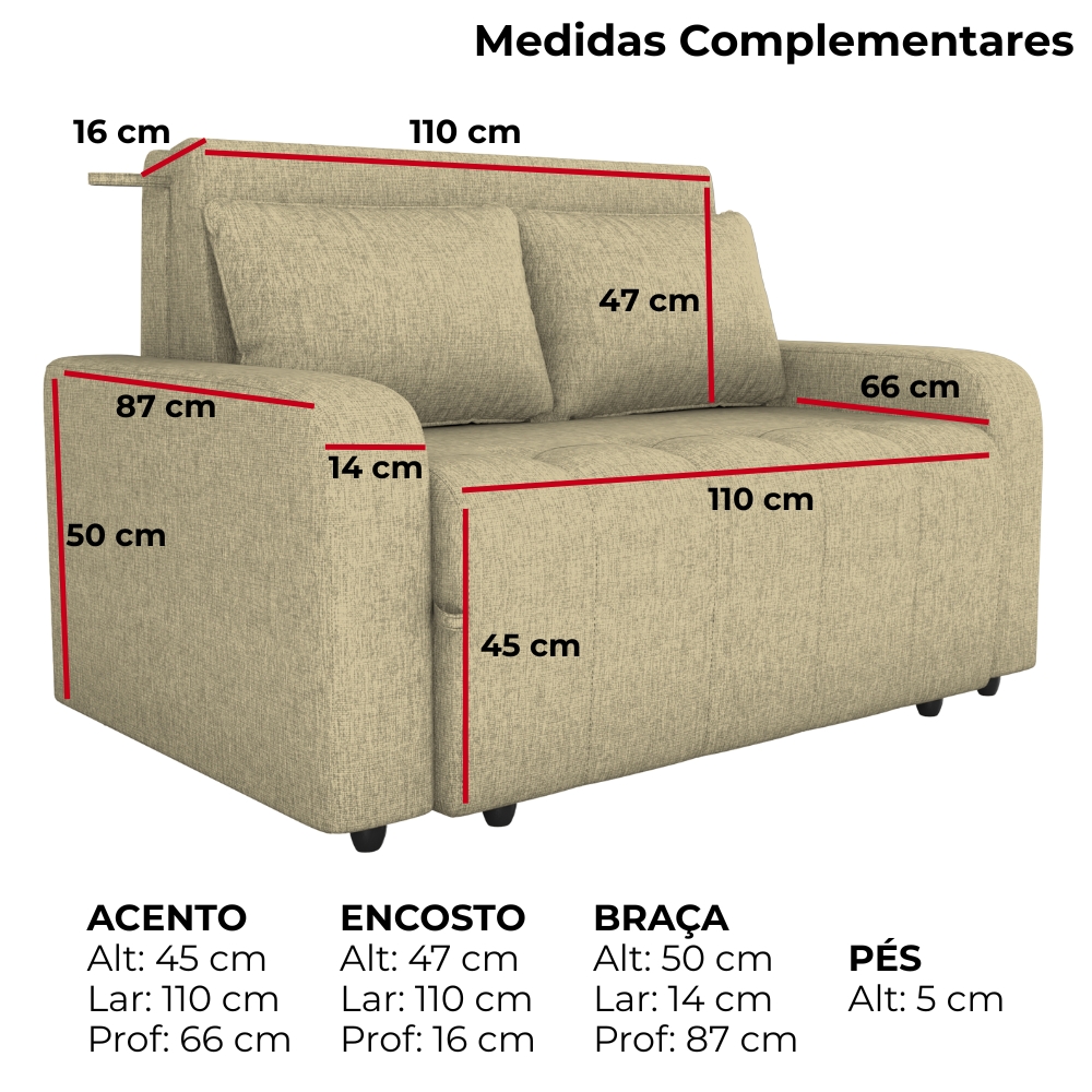 Sofa Cama 2 Lugares 138 cm Amora Linho Vancouver Palha Milani Store