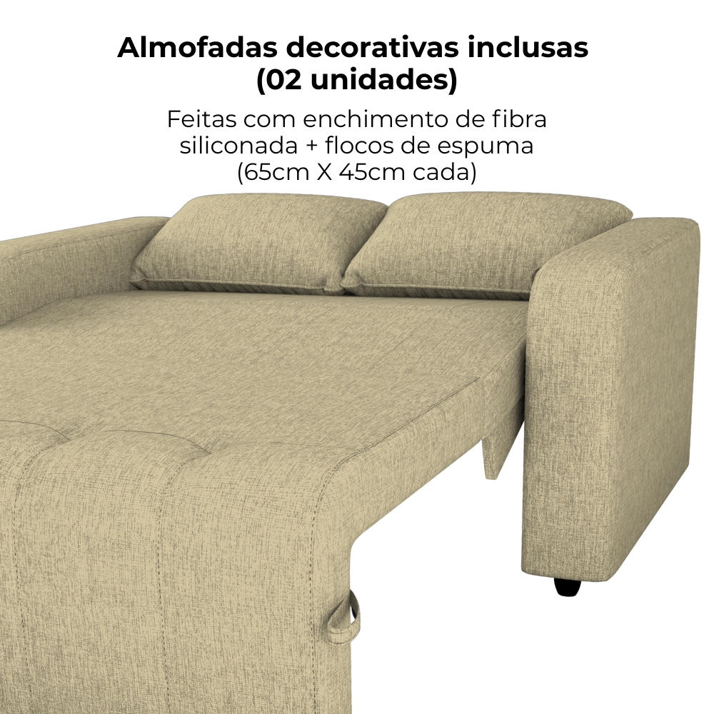 Sofa Cama 2 Lugares 138 cm Amora Linho Vancouver Palha Milani Store