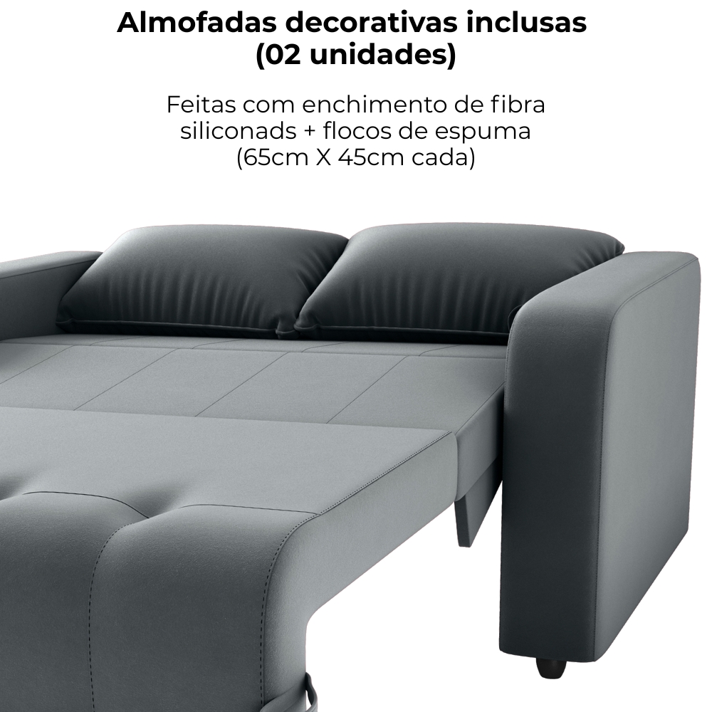 Sofa Cama 2 Lugares 138 cm Amora New Veludo E425 Cinza Milani Store