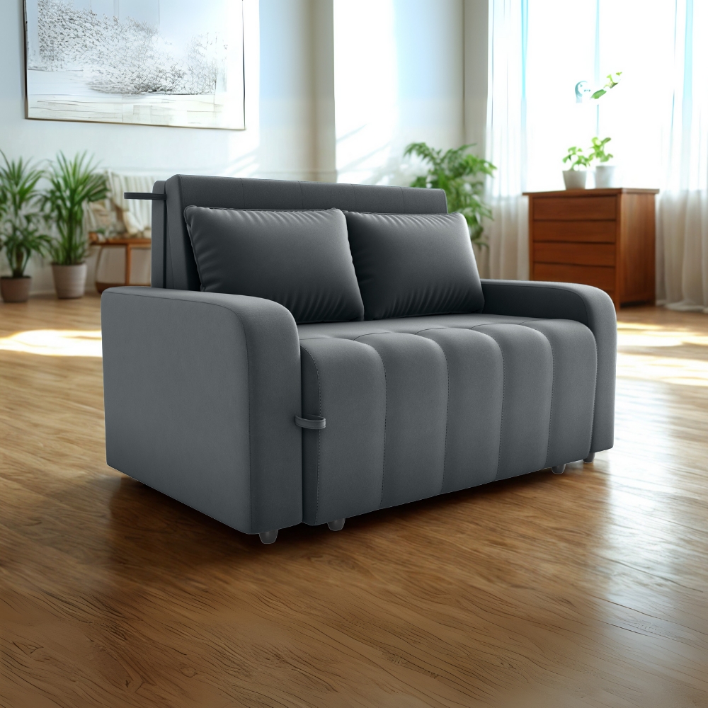Sofa Cama 2 Lugares 138 cm Amora New Veludo E425 Cinza Milani Store