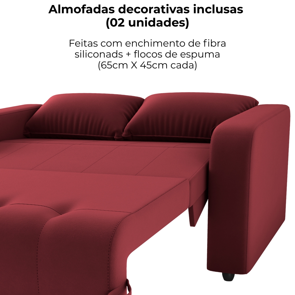 Sofa Cama 2 Lugares 138 cm Amora New Veludo E432 Vermelho Milani Store