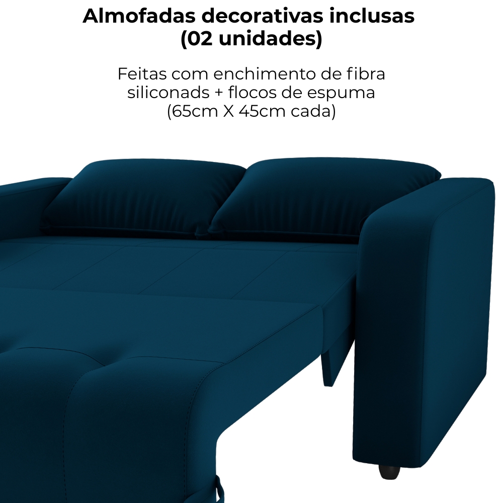 Sofa Cama 2 Lugares 138 cm Amora New Veludo E433 Azul Milani Store