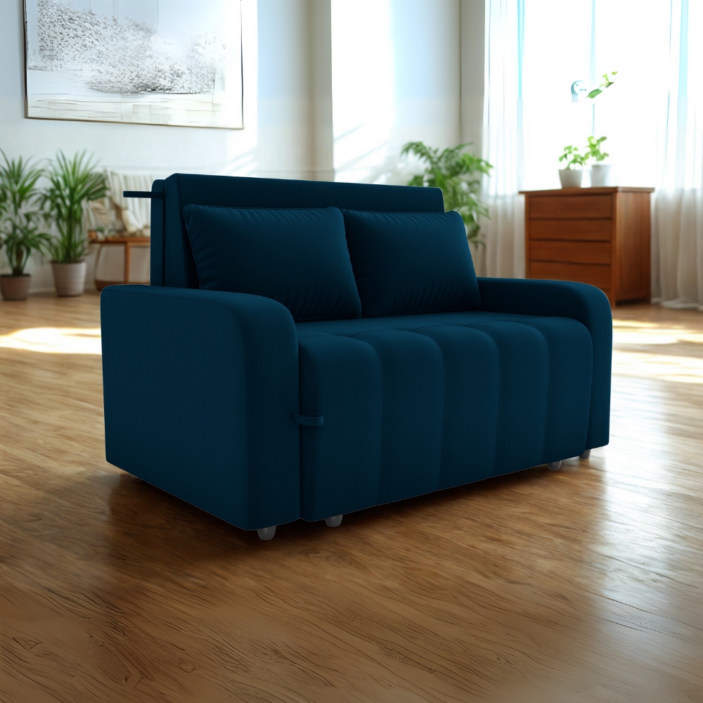 Sofa Cama 2 Lugares 138 cm Amora New Veludo E433 Azul Milani Store