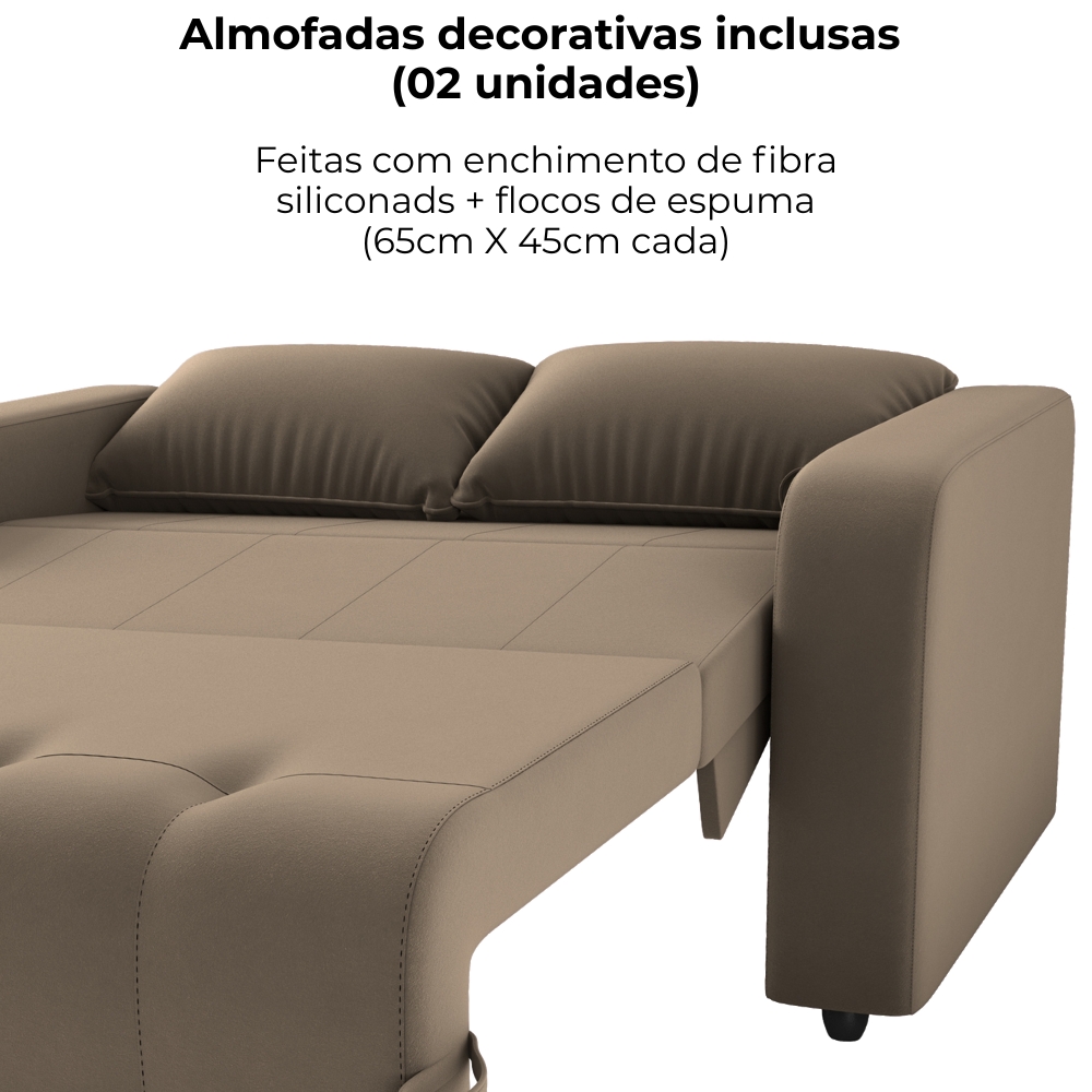Sofa Cama 2 Lugares 138 cm Amora New Veludo E434 Marrom Claro Milani Store