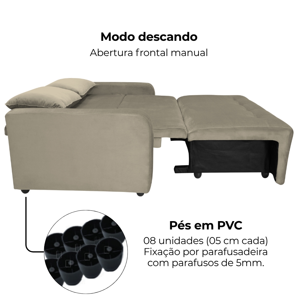 Sofa Cama 2 Lugares 138 cm Amora New Veludo E434 Marrom Claro Milani Store