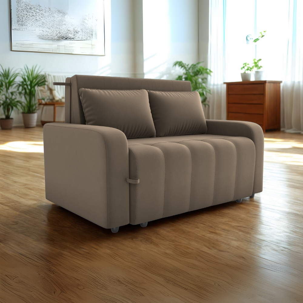 Sofa Cama 2 Lugares 138 cm Amora New Veludo E434 Marrom Claro Milani Store