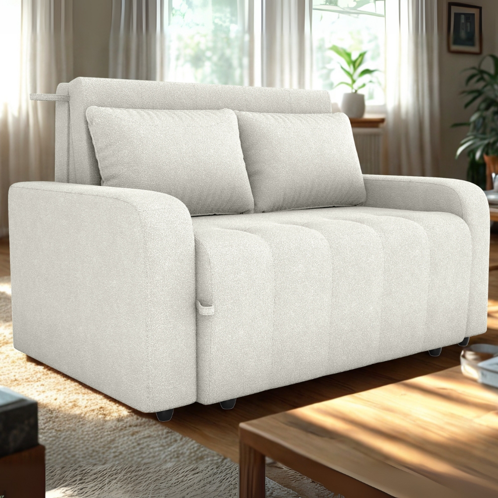 Sofa Cama 2 Lugares 138 cm Amora Tecido Boucle F492 Natural Milani Store