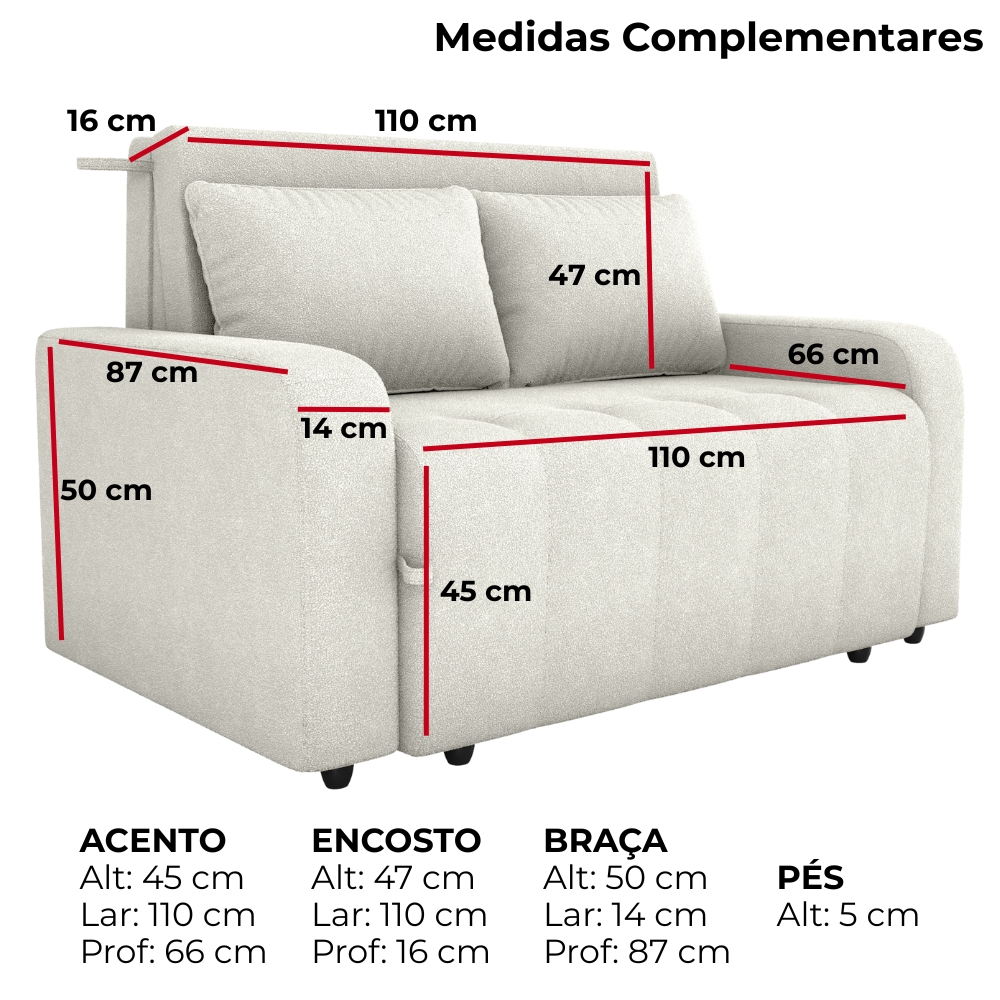 Sofa Cama 2 Lugares 138 cm Amora Tecido Boucle F492 Natural Milani Store