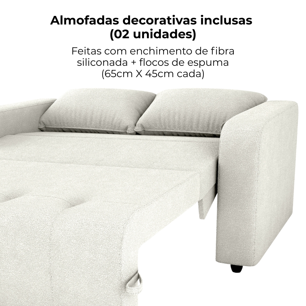 Sofa Cama 2 Lugares 138 cm Amora Tecido Boucle F492 Natural Milani Store