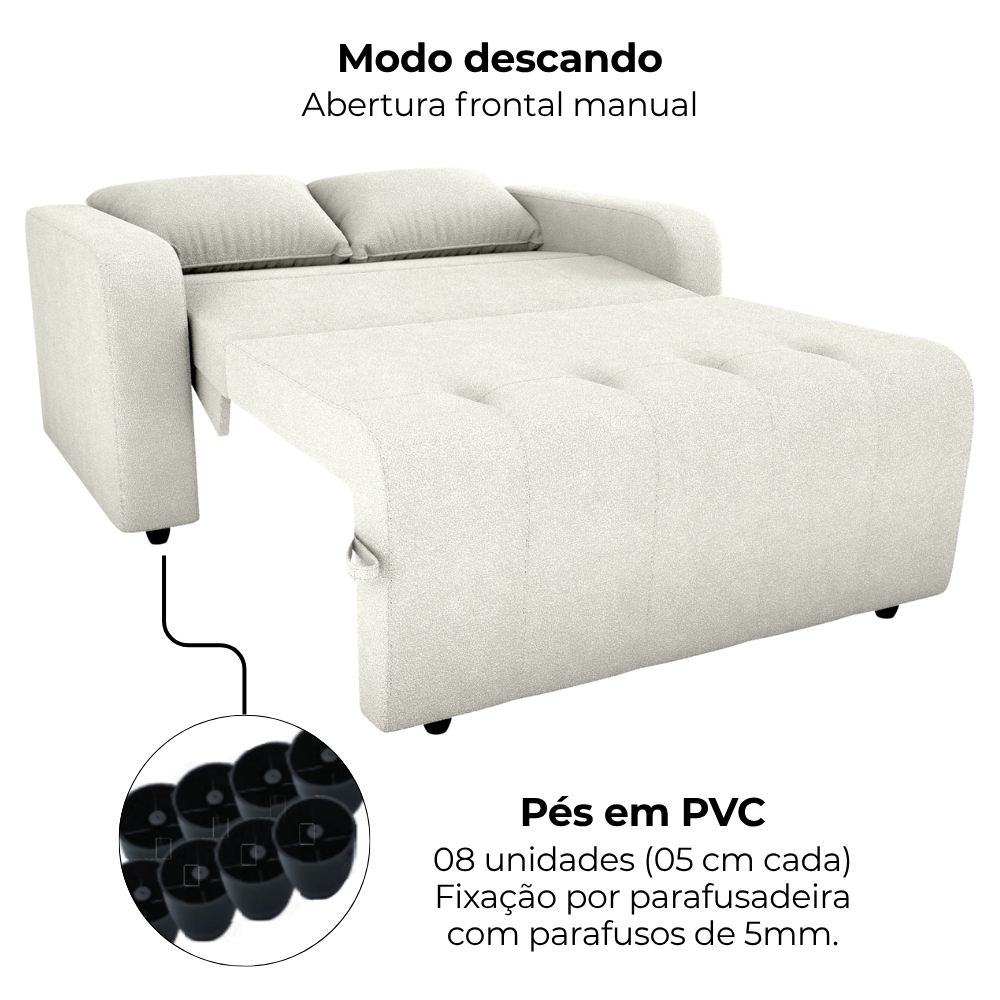 Sofa Cama 2 Lugares 138 cm Amora Tecido Boucle F492 Natural Milani Store